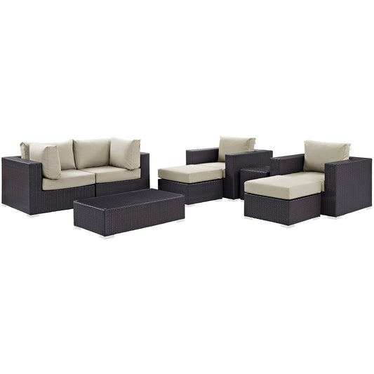 Convene 8 Piece Outdoor Patio Sectional Set Espresso Beige EEI-2206-EXP-BEI-SET