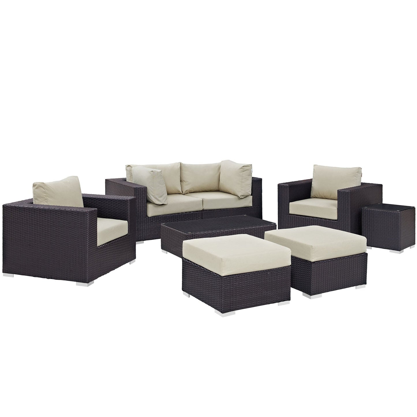 Convene 8 Piece Outdoor Patio Sectional Set Espresso Beige EEI-2206-EXP-BEI-SET