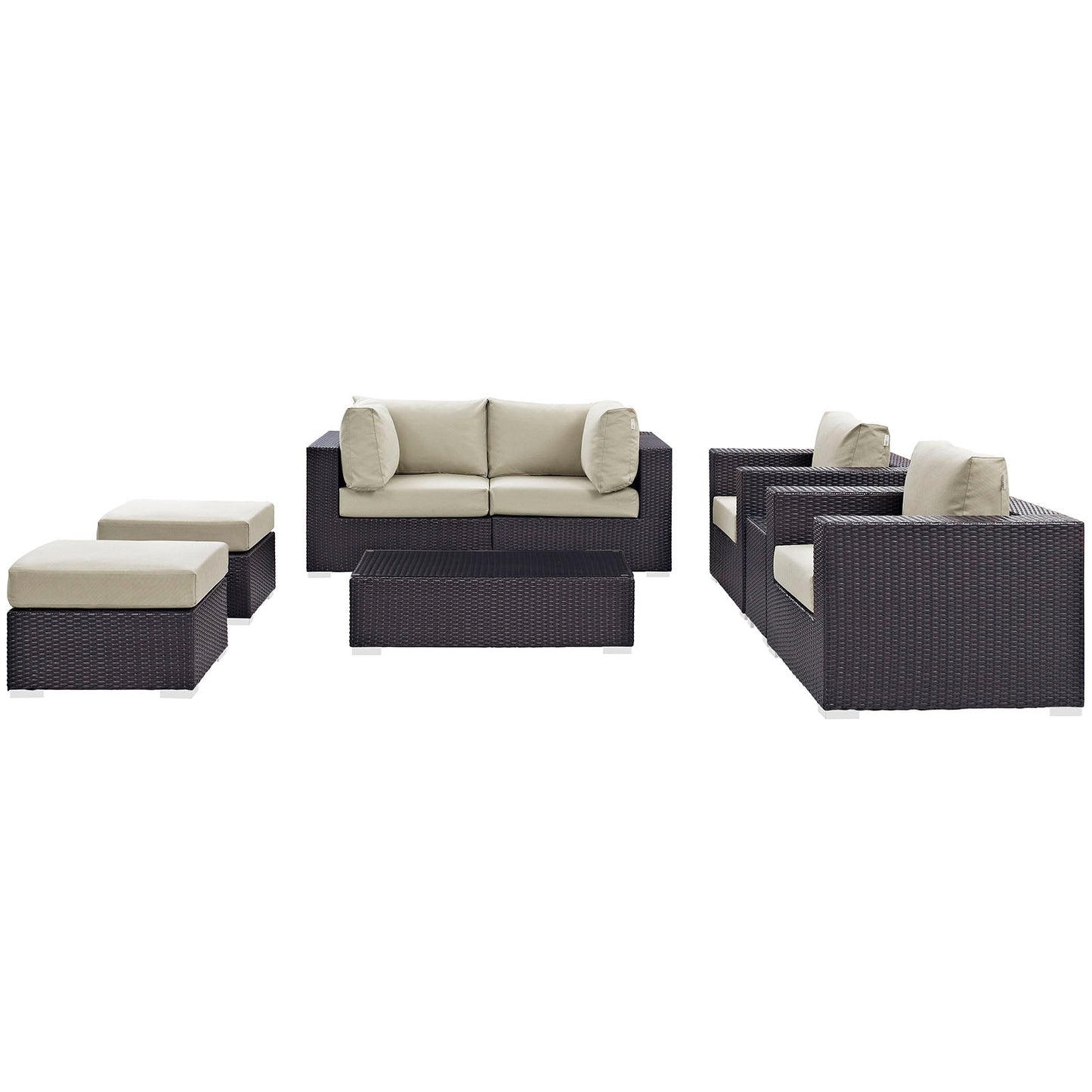 Convene 8 Piece Outdoor Patio Sectional Set Espresso Beige EEI-2206-EXP-BEI-SET