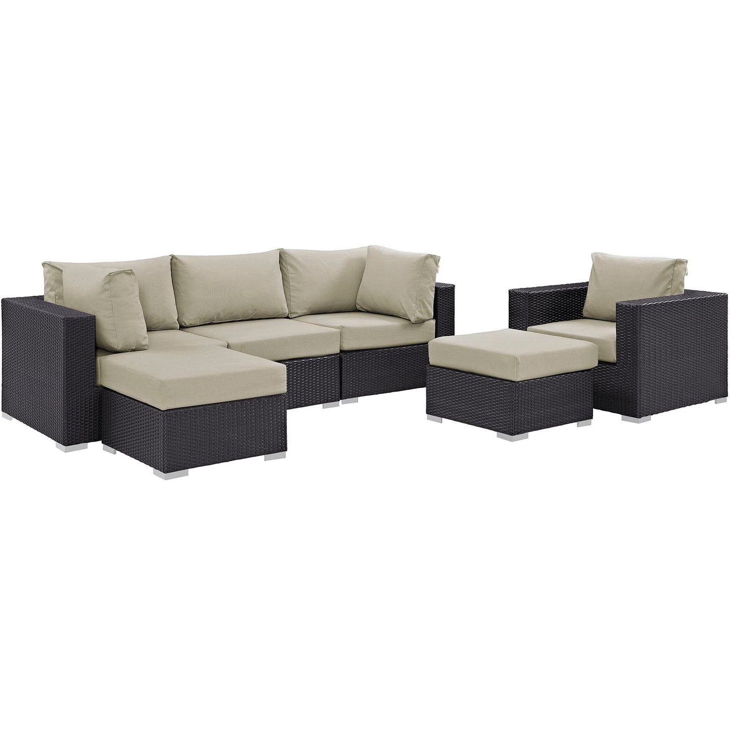 Convene 6 Piece Outdoor Patio Sectional Set Espresso Beige EEI-2207-EXP-BEI-SET