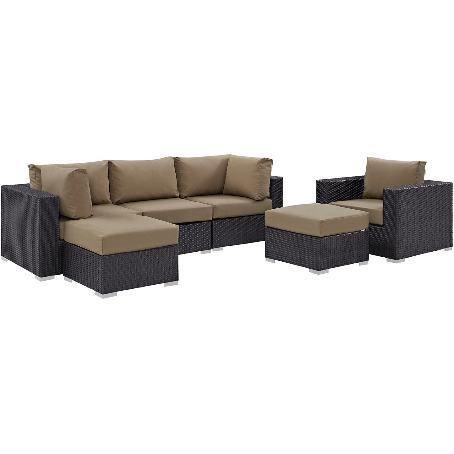 Convene 6 Piece Outdoor Patio Sectional Set Espresso Mocha EEI-2207-EXP-MOC-SET