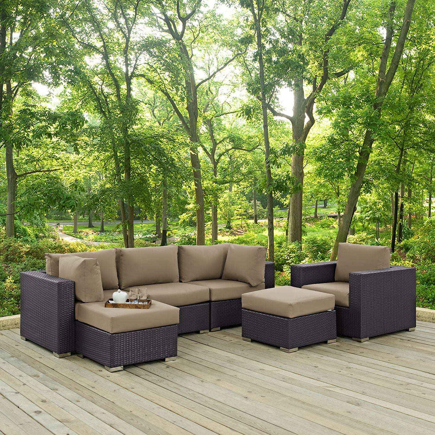 Convene 6 Piece Outdoor Patio Sectional Set Espresso Mocha EEI-2207-EXP-MOC-SET