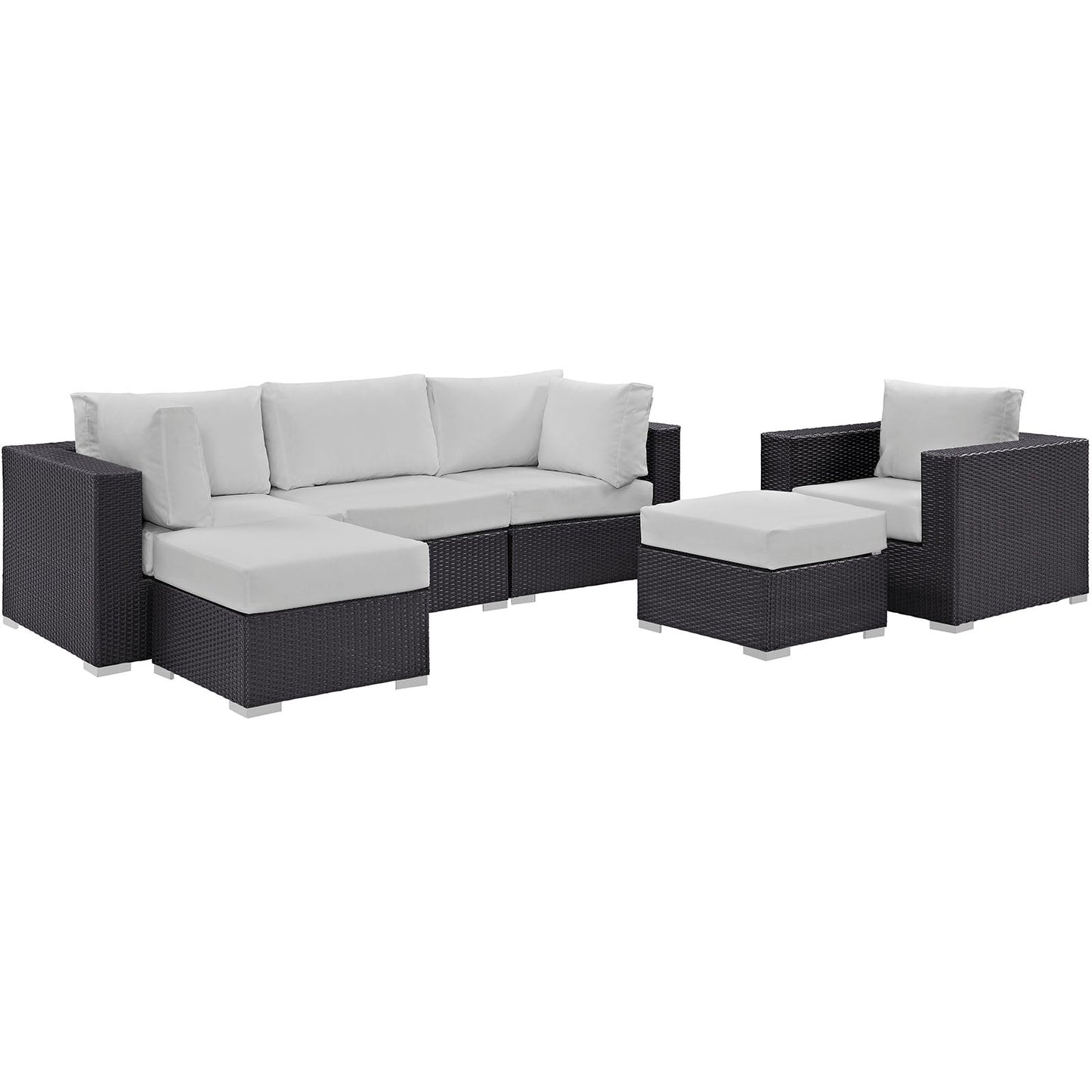 Convene 6 Piece Outdoor Patio Sectional Set Espresso White EEI-2207-EXP-WHI-SET