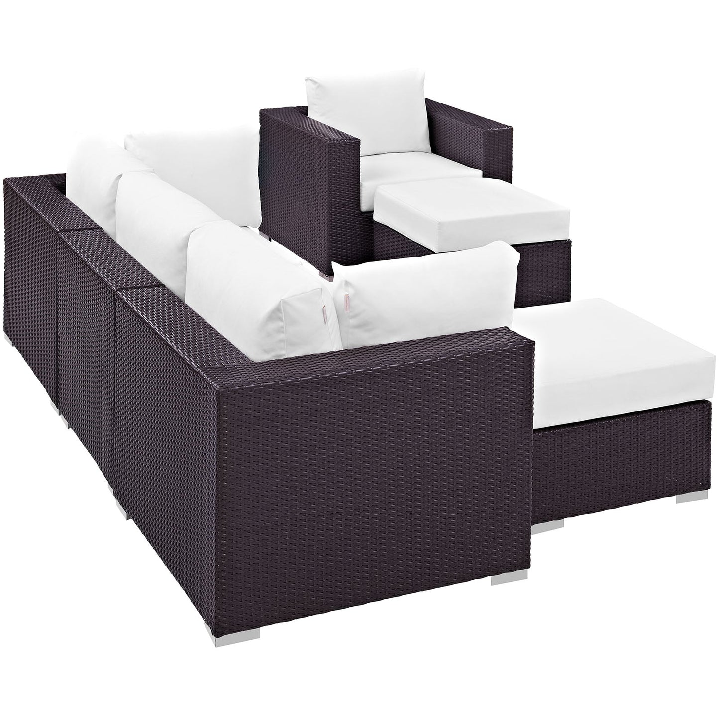 Convene 6 Piece Outdoor Patio Sectional Set Espresso White EEI-2207-EXP-WHI-SET