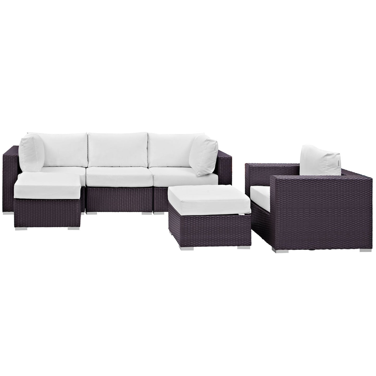 Convene 6 Piece Outdoor Patio Sectional Set Espresso White EEI-2207-EXP-WHI-SET