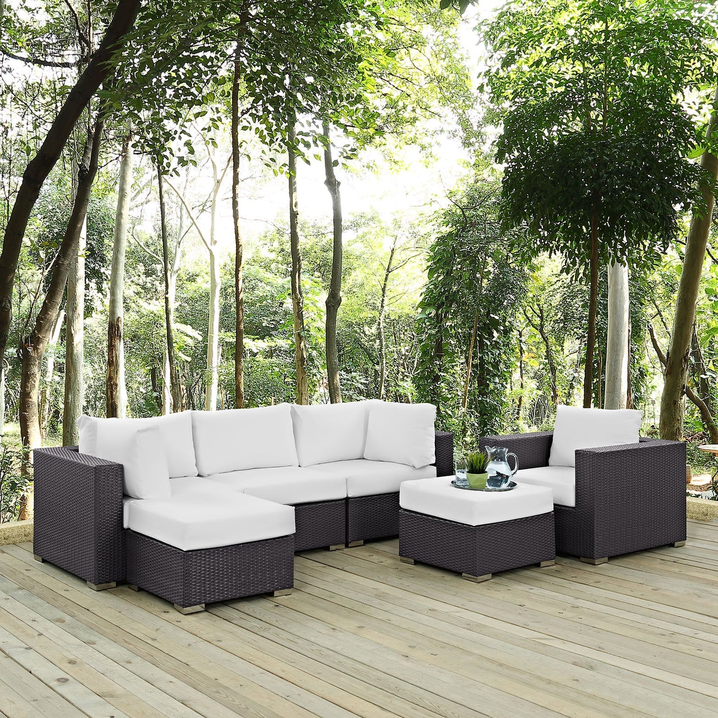 Convene 6 Piece Outdoor Patio Sectional Set Espresso White EEI-2207-EXP-WHI-SET