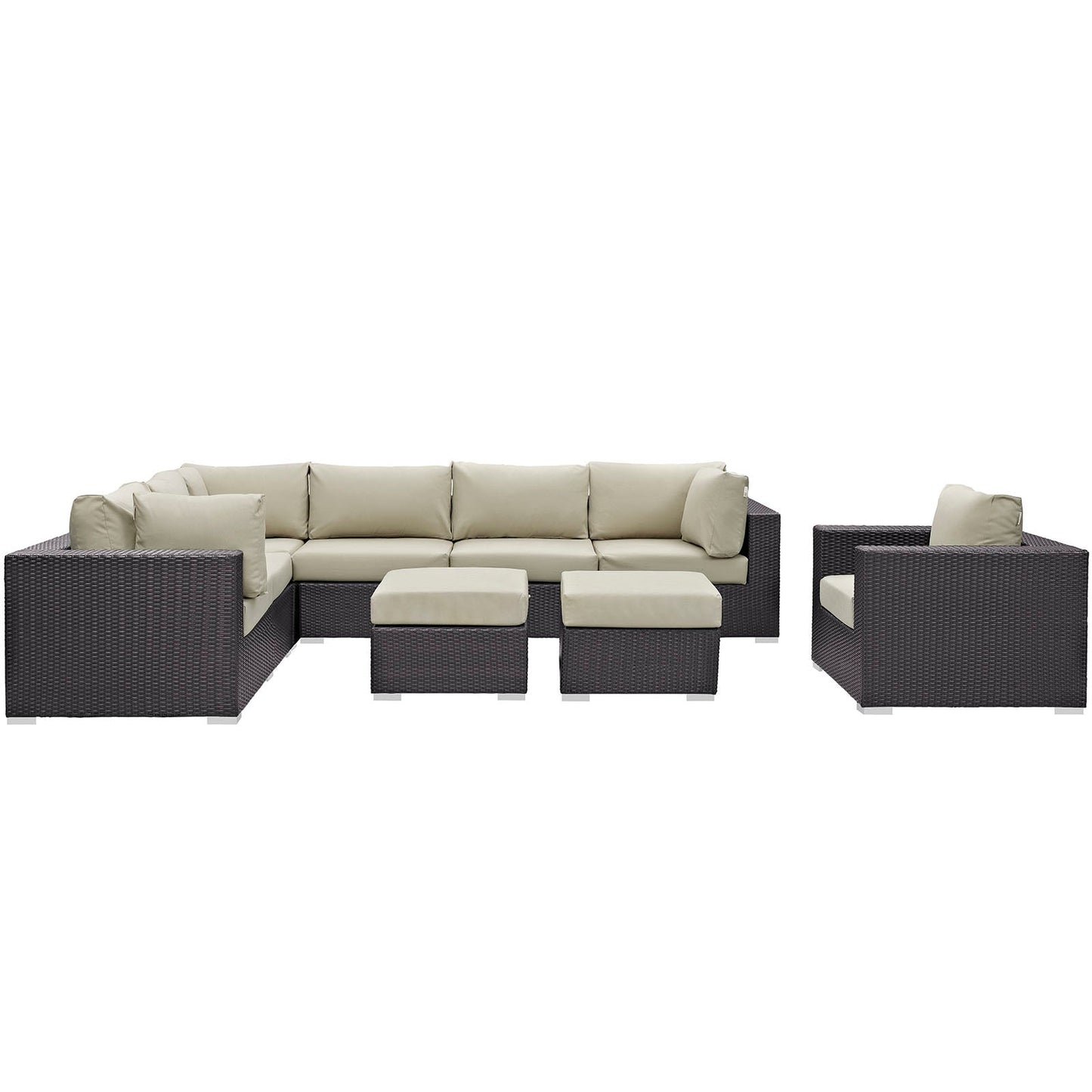 Convene 9 Piece Outdoor Patio Sectional Set Espresso Beige EEI-2208-EXP-BEI-SET