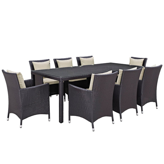 Convene 9 Piece Outdoor Patio Dining Set Espresso Beige EEI-2217-EXP-BEI-SET