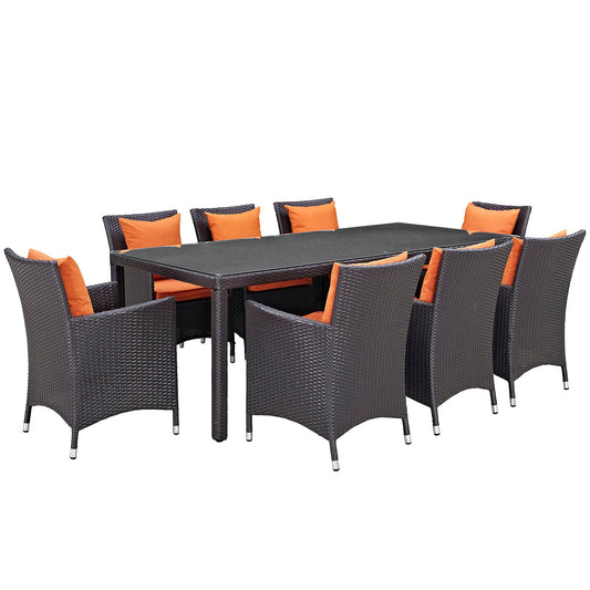 Convene 9 Piece Outdoor Patio Dining Set Espresso Orange EEI-2217-EXP-ORA-SET