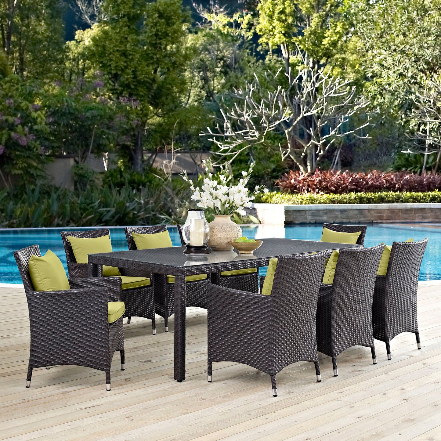 Convene 9 Piece Outdoor Patio Dining Set Espresso Peridot EEI-2217-EXP-PER-SET