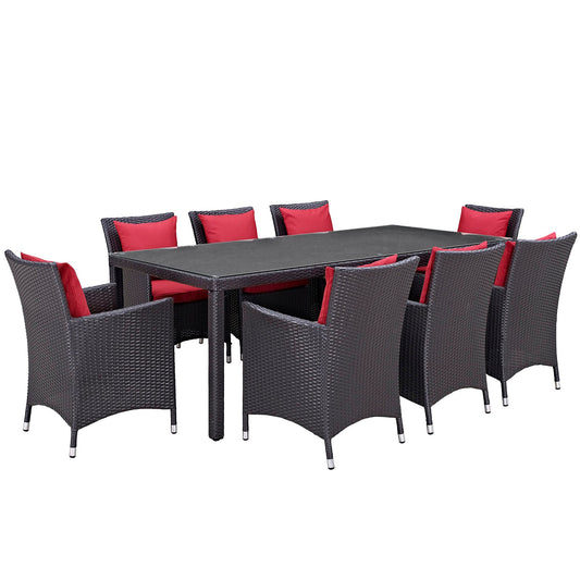 Convene 9 Piece Outdoor Patio Dining Set Espresso Red EEI-2217-EXP-RED-SET