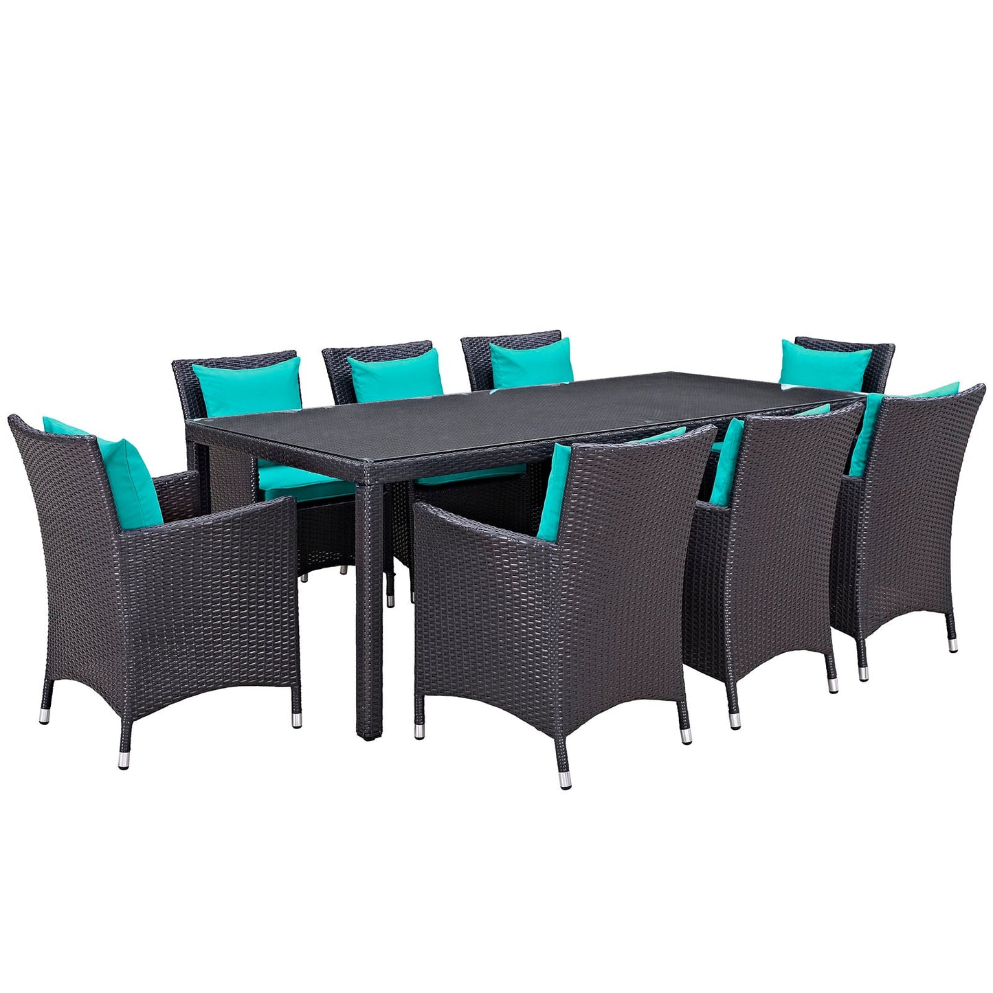 Convene 9 Piece Outdoor Patio Dining Set Espresso Turquoise EEI-2217-EXP-TRQ-SET