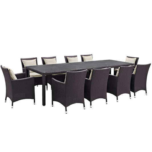 Convene 11 Piece Outdoor Patio Dining Set Espresso Beige EEI-2219-EXP-BEI-SET