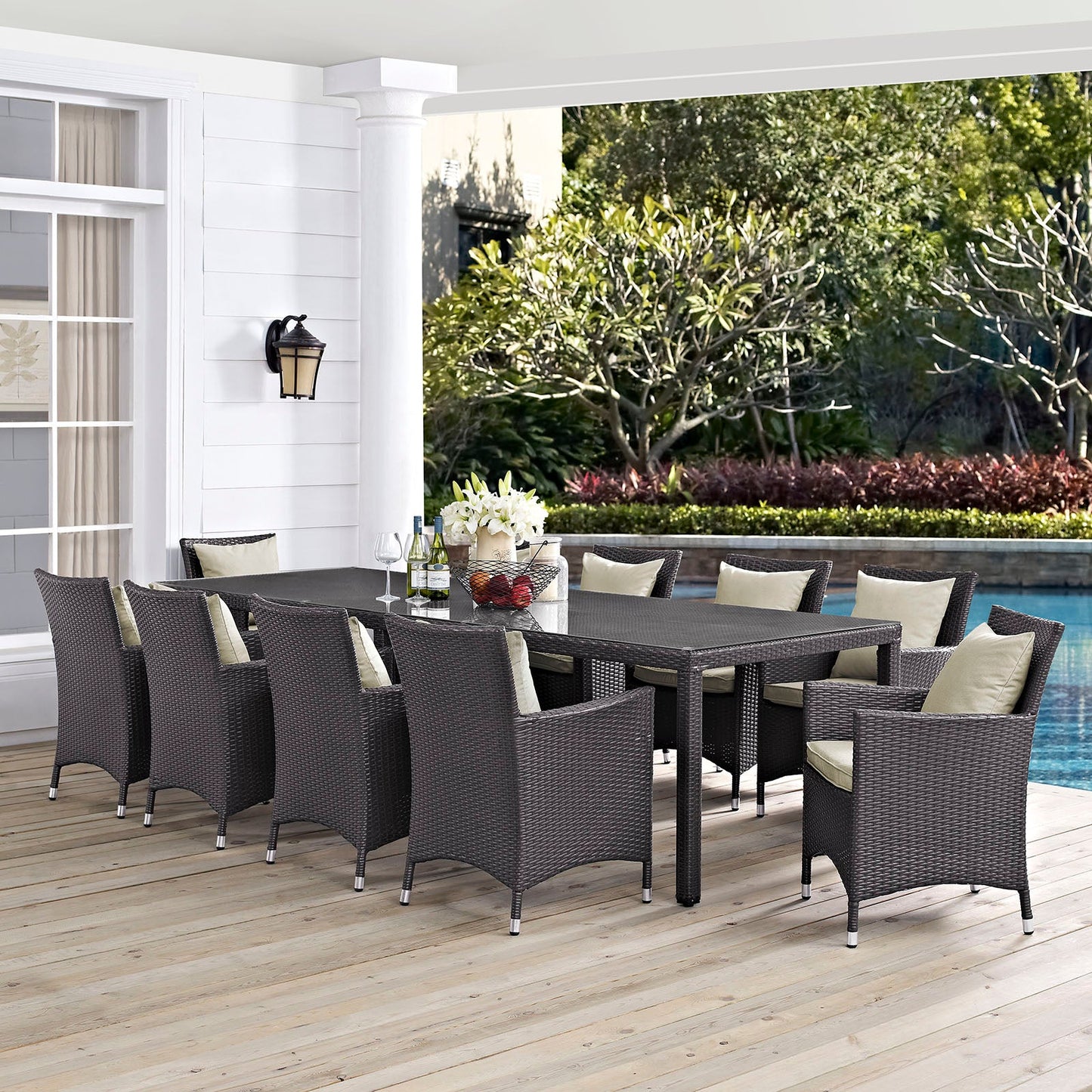 Convene 11 Piece Outdoor Patio Dining Set Espresso Beige EEI-2219-EXP-BEI-SET