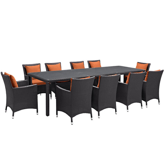 Convene 11 Piece Outdoor Patio Dining Set Espresso Orange EEI-2219-EXP-ORA-SET