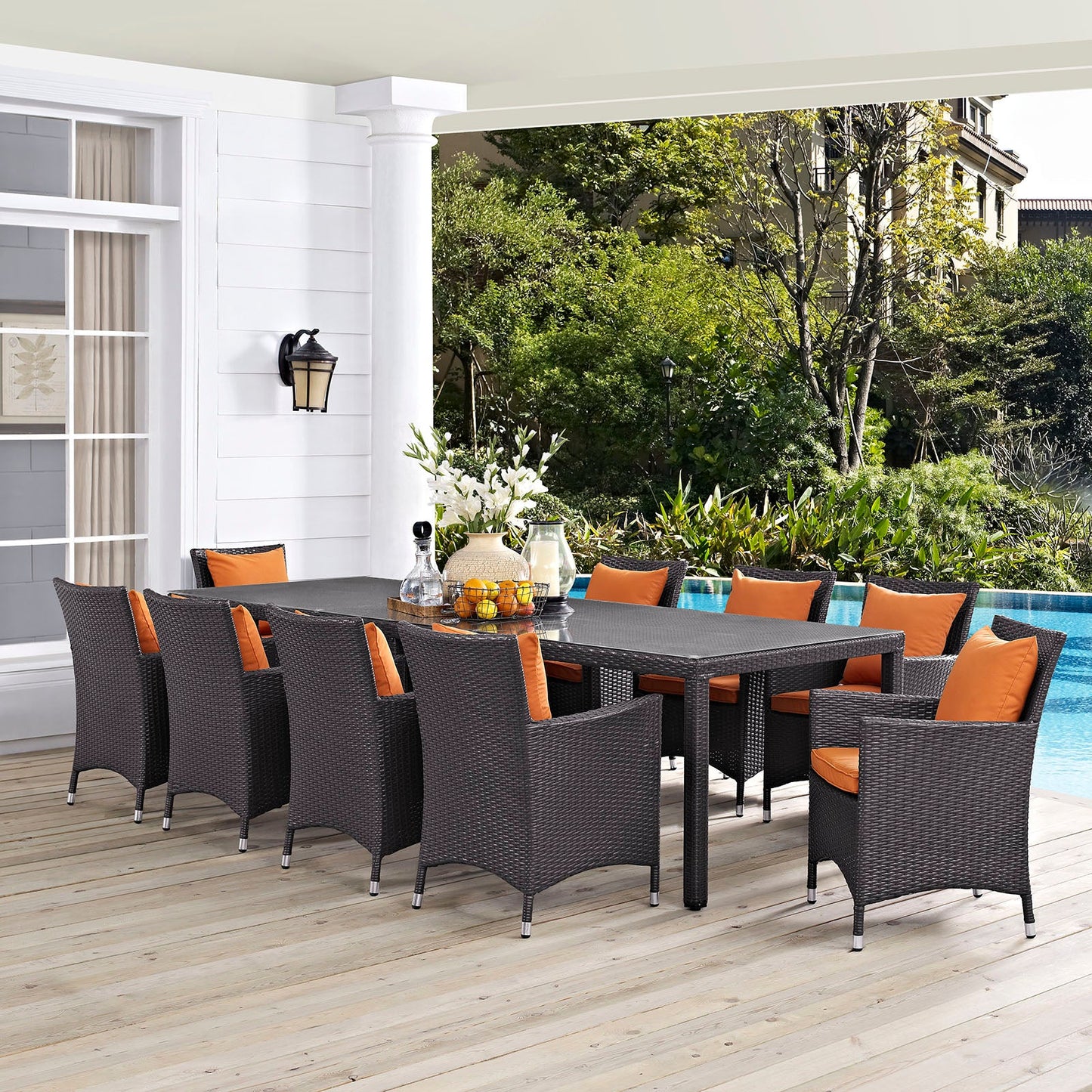 Convene 11 Piece Outdoor Patio Dining Set Espresso Orange EEI-2219-EXP-ORA-SET