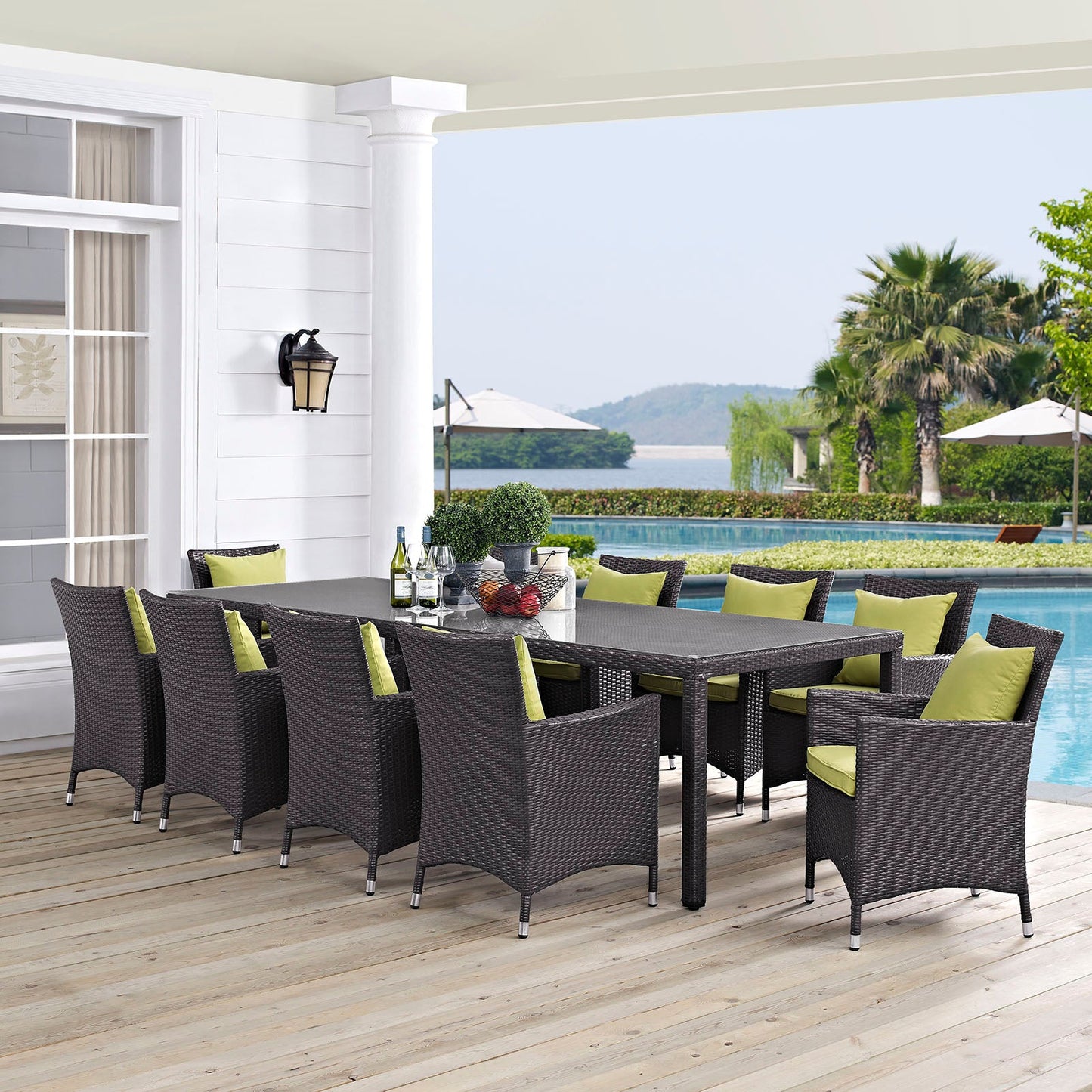 Convene 11 Piece Outdoor Patio Dining Set Espresso Peridot EEI-2219-EXP-PER-SET