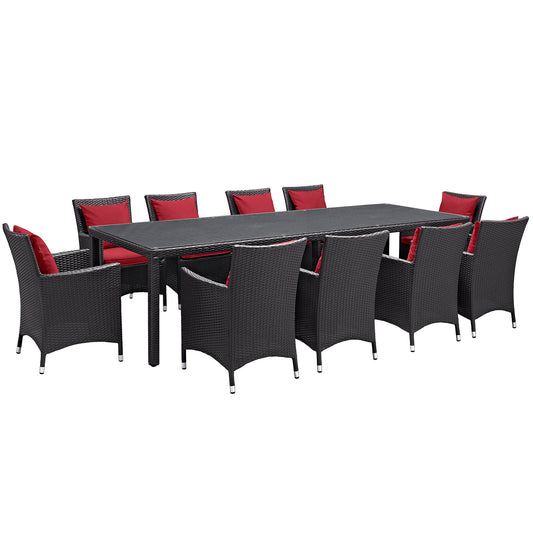 Convene 11 Piece Outdoor Patio Dining Set Espresso Red EEI-2219-EXP-RED-SET