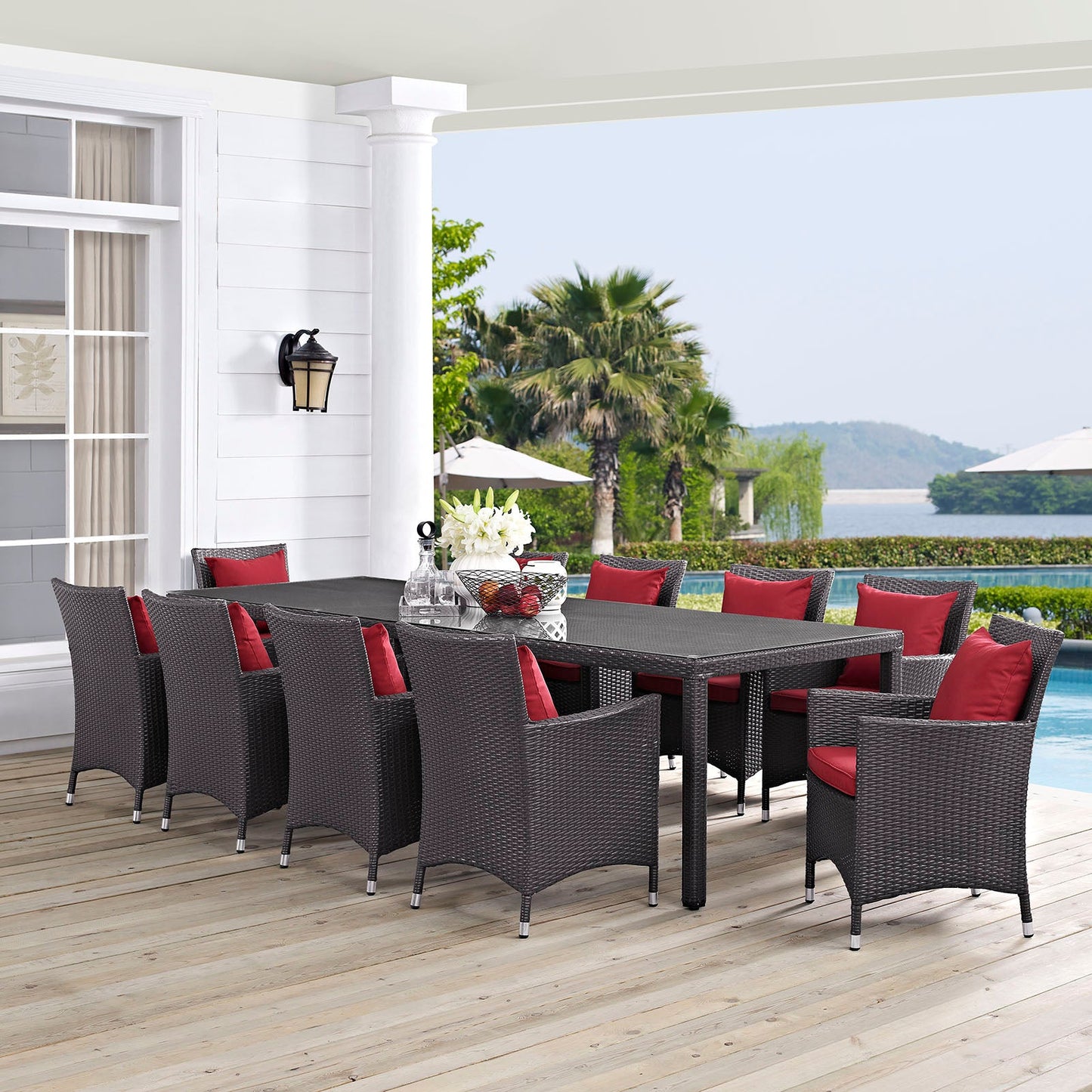 Convene 11 Piece Outdoor Patio Dining Set Espresso Red EEI-2219-EXP-RED-SET