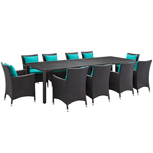 Convene 11 Piece Outdoor Patio Dining Set Espresso Turquoise EEI-2219-EXP-TRQ-SET