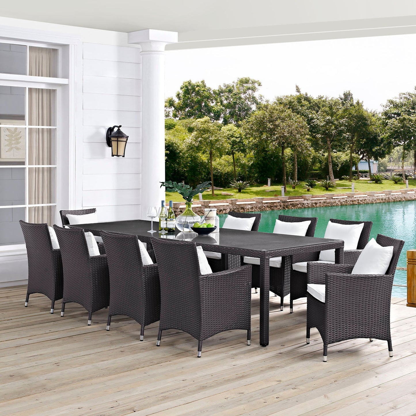 Convene 11 Piece Outdoor Patio Dining Set Espresso White EEI-2219-EXP-WHI-SET