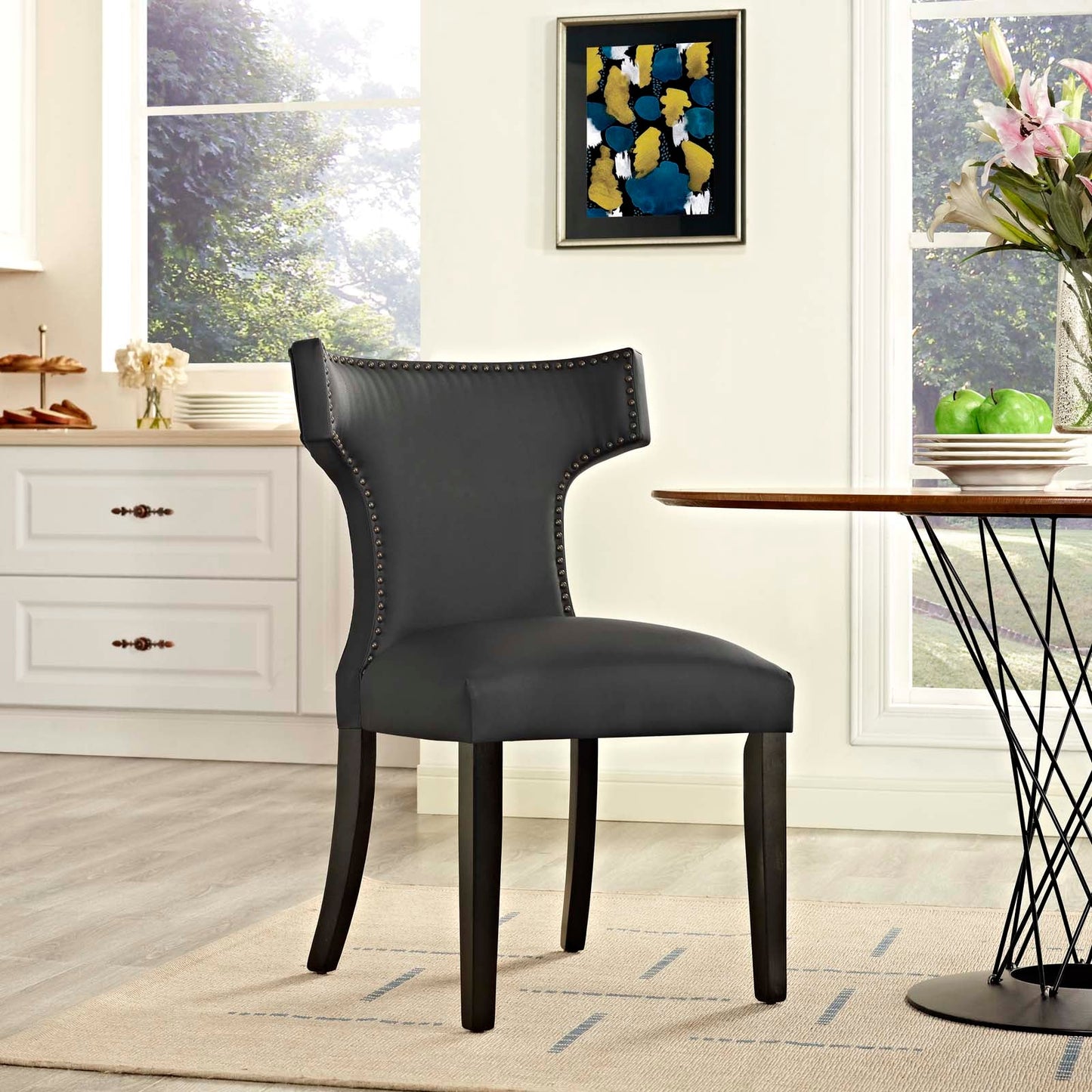 Curve Vegan Leather Dining Chair Black EEI-2220-BLK