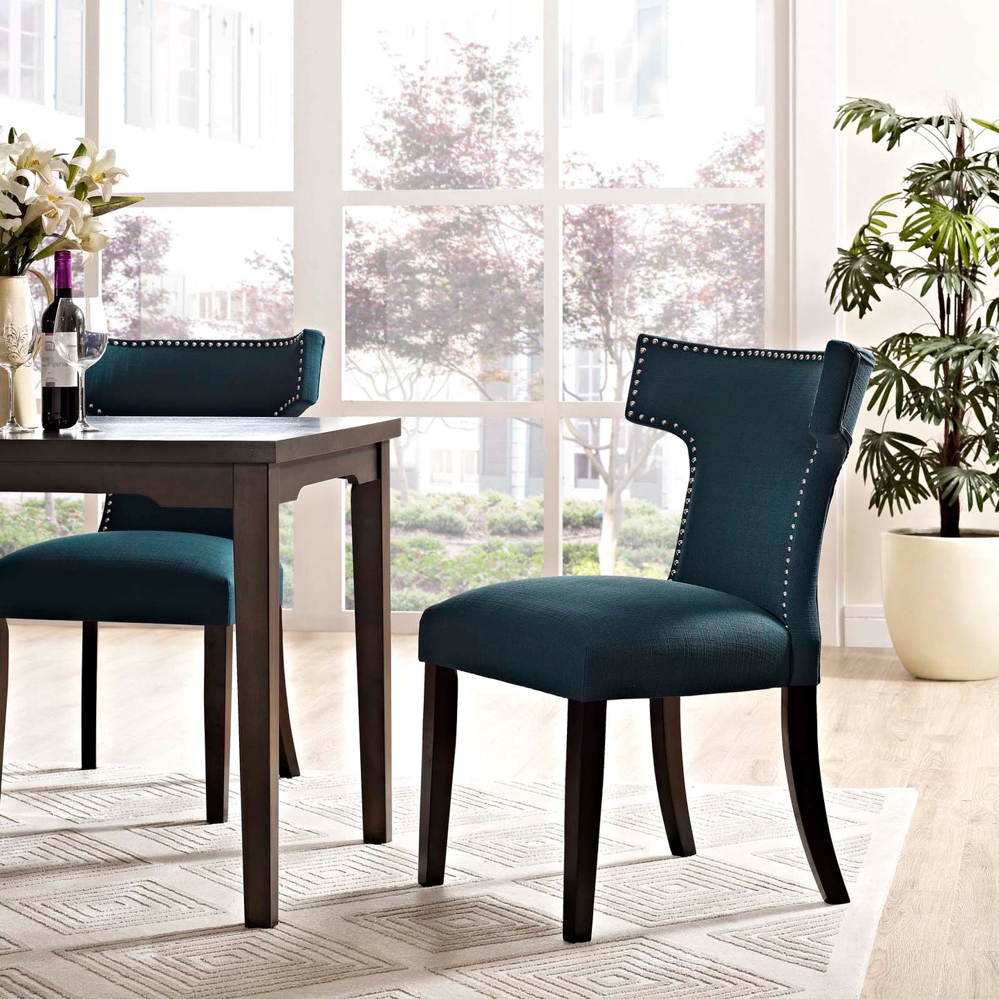 Curve Fabric Dining Chair Azure EEI-2221-AZU