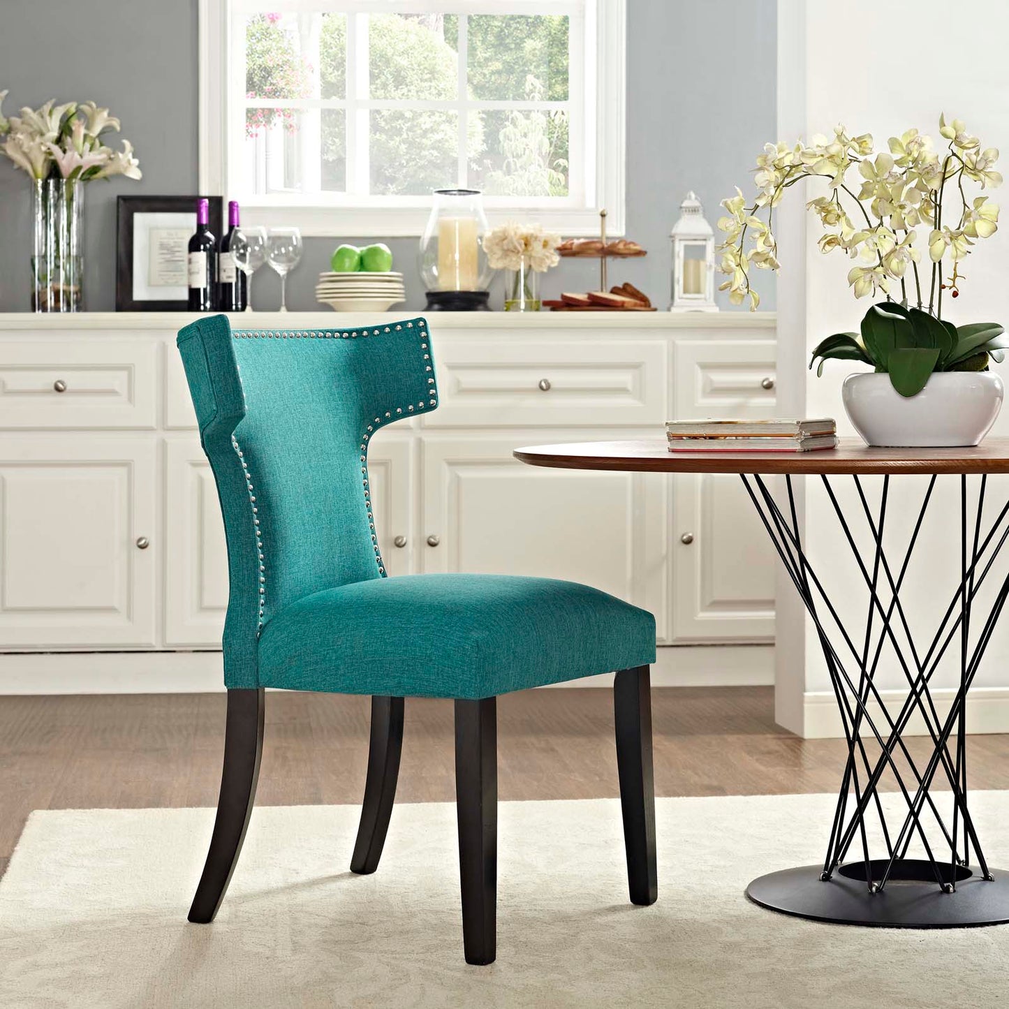 Curve Fabric Dining Chair Teal EEI-2221-TEA