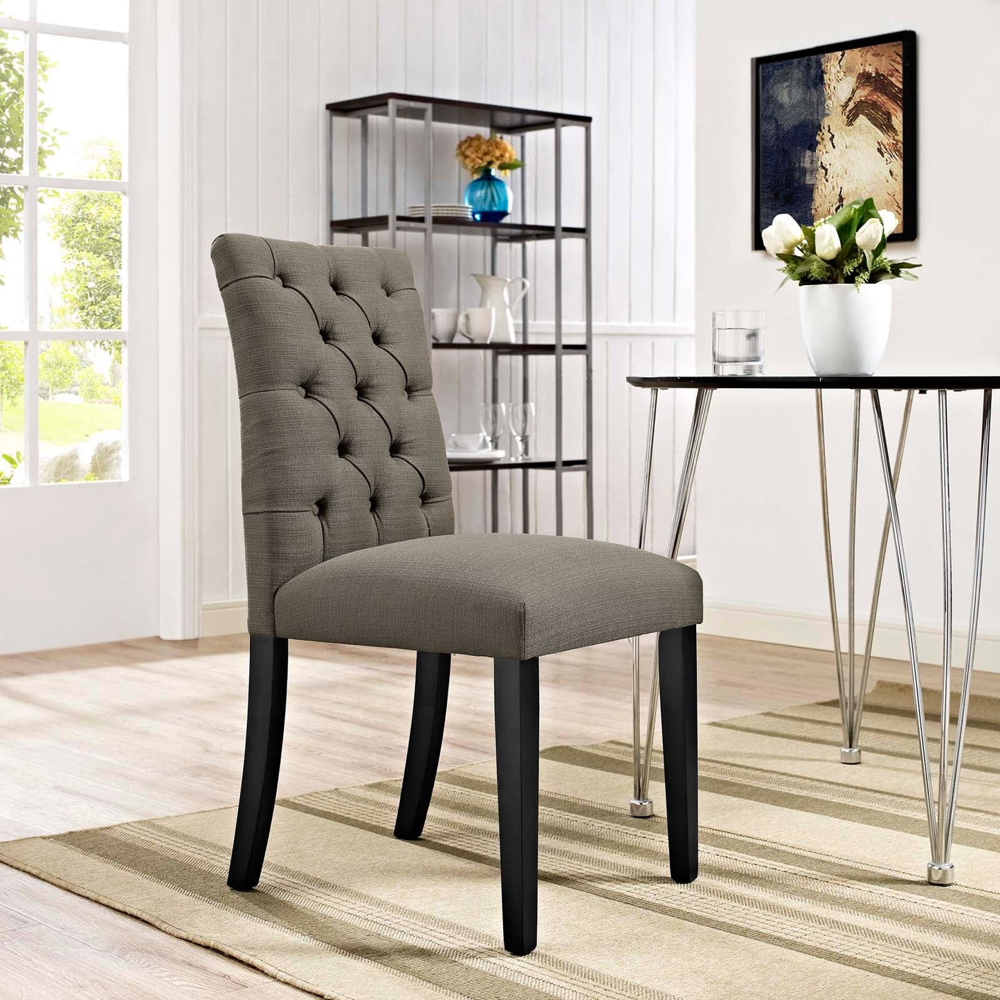 Duchess Button Tufted Fabric Dining Chair Granite EEI-2231-GRA