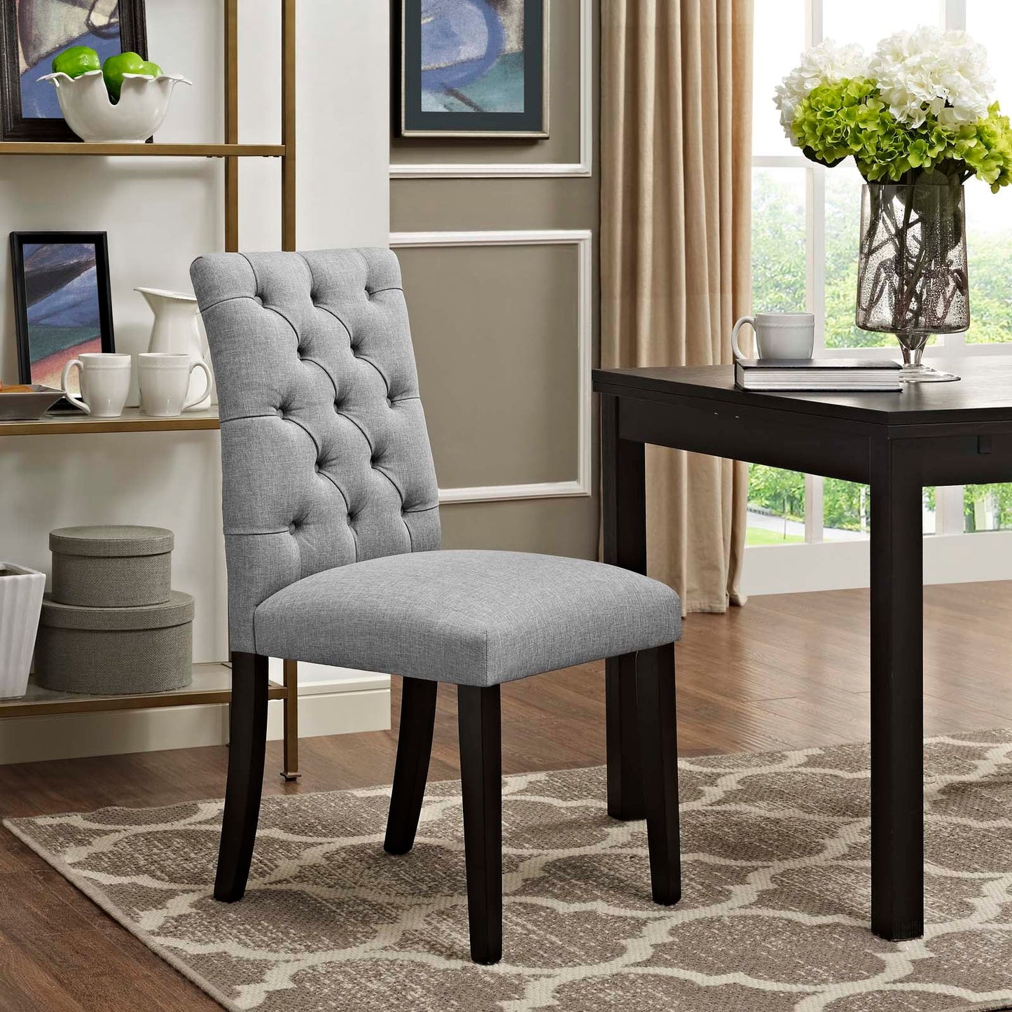 Duchess Button Tufted Fabric Dining Chair Light Gray EEI-2231-LGR