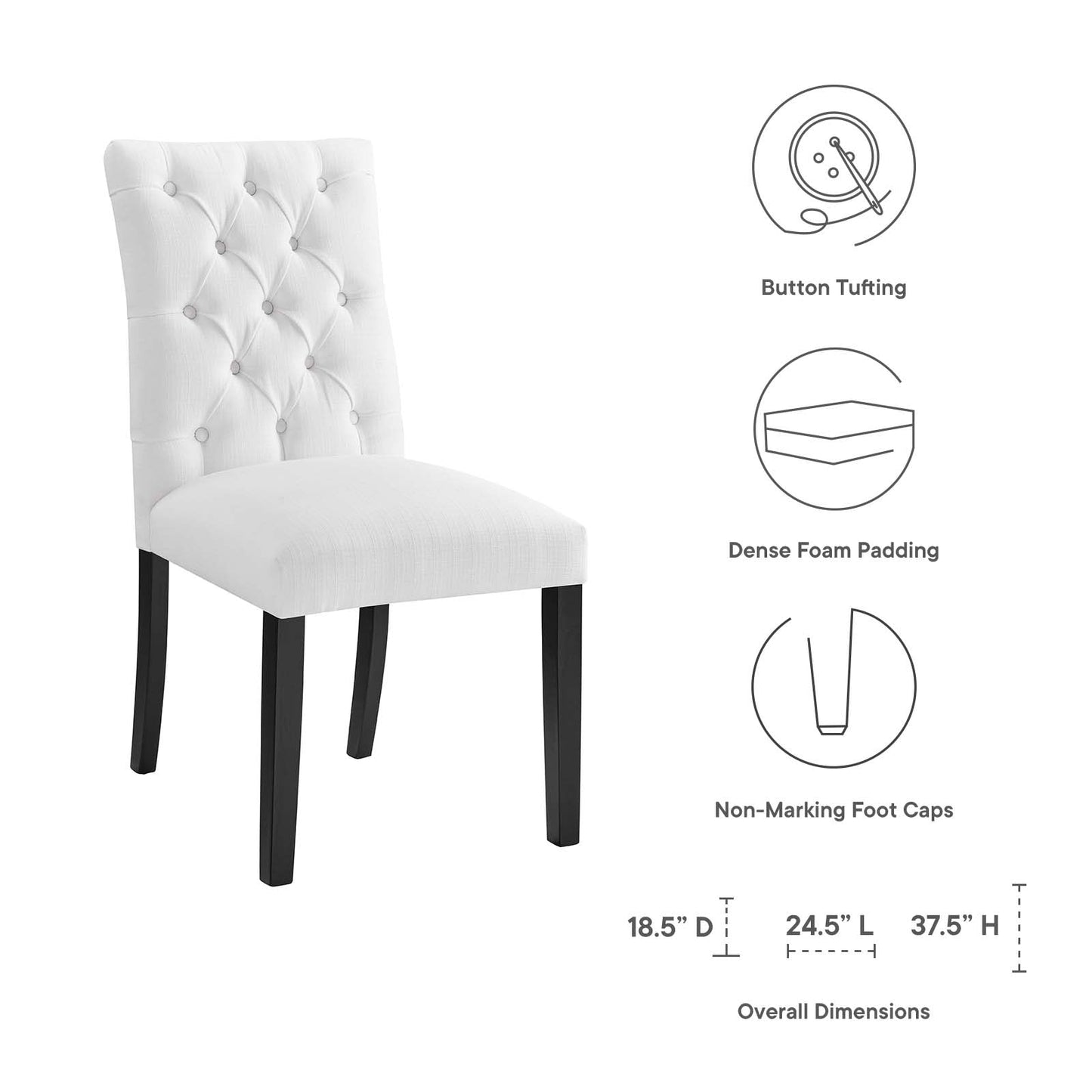 Duchess Button Tufted Fabric Dining Chair White EEI-2231-WHI