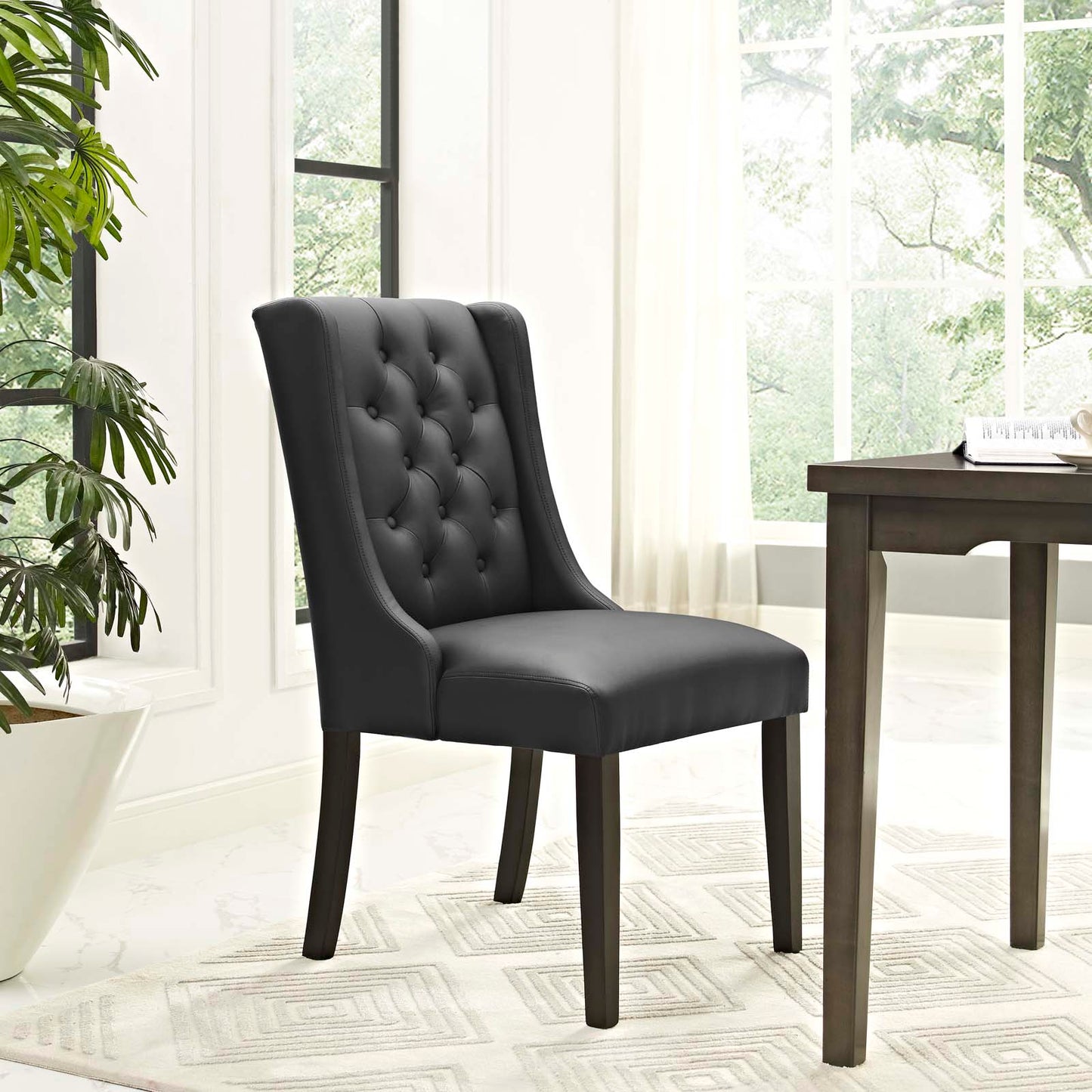 Baronet Button Tufted Vegan Leather Dining Chair Black EEI-2234-BLK