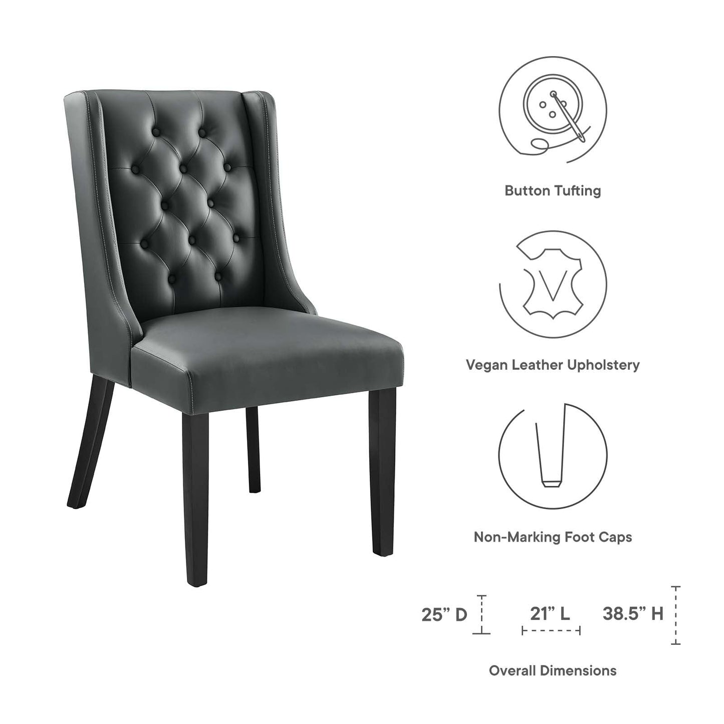 Baronet Button Tufted Vegan Leather Dining Chair Gray EEI-2234-GRY