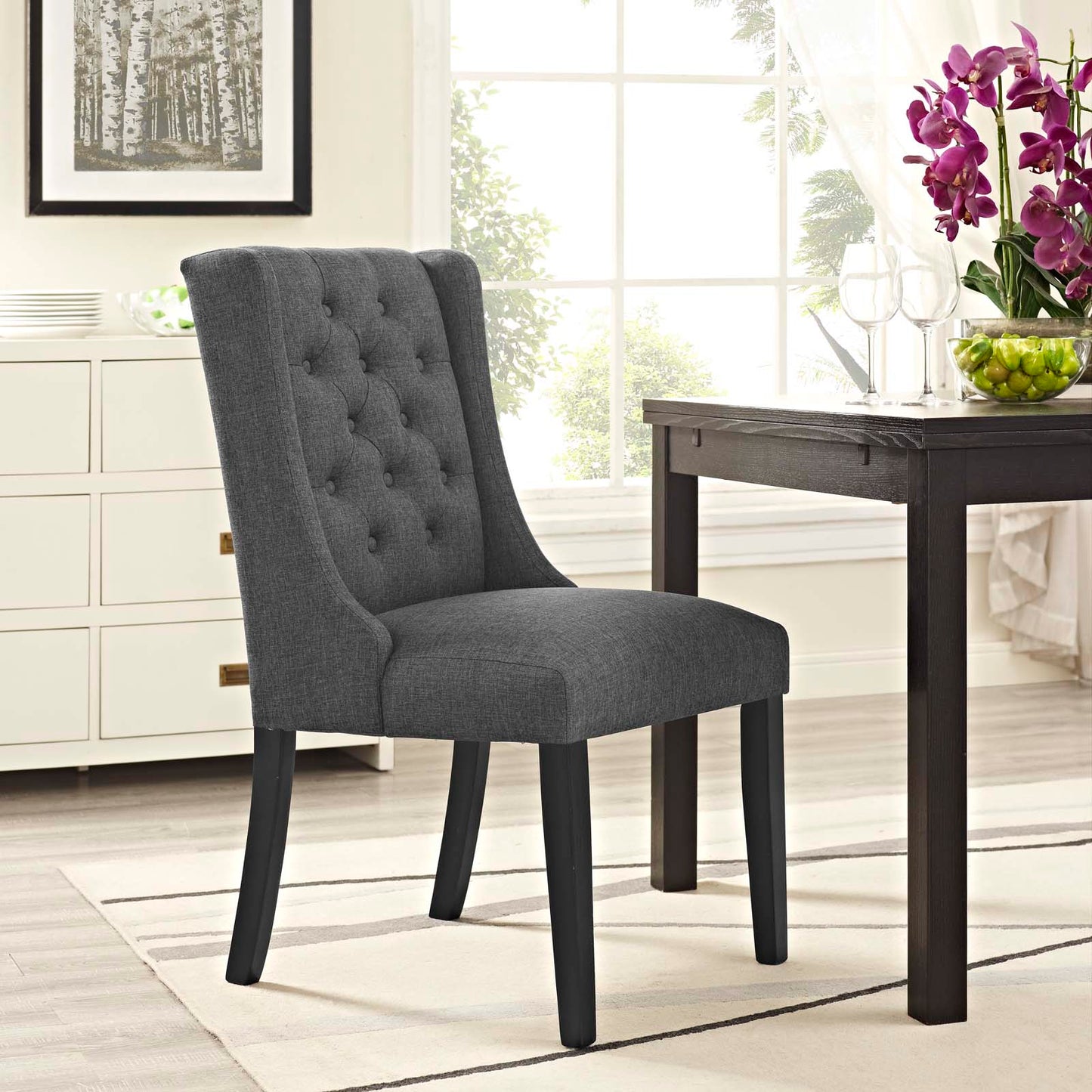 Baronet Button Tufted Fabric Dining Chair Gray EEI-2235-GRY