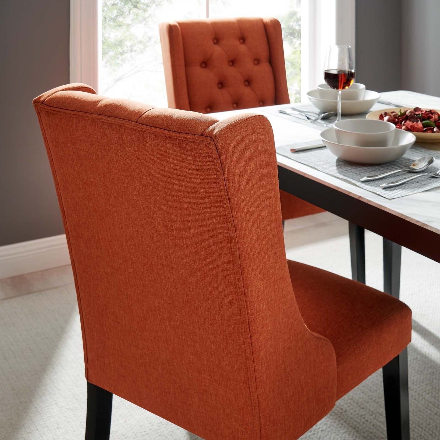 Baronet Button Tufted Fabric Dining Chair Orange EEI-2235-ORA