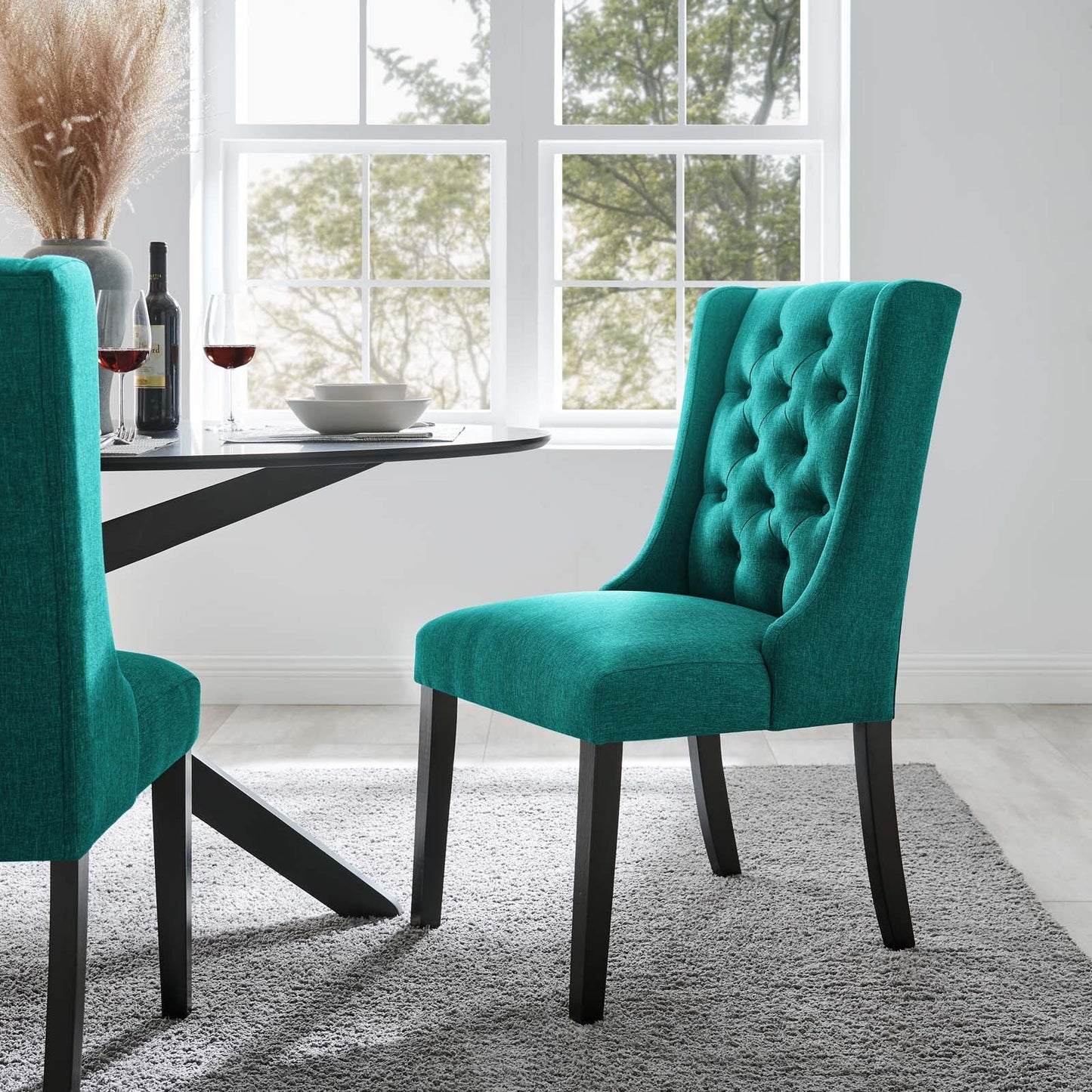 Baronet Button Tufted Fabric Dining Chair Teal EEI-2235-TEA