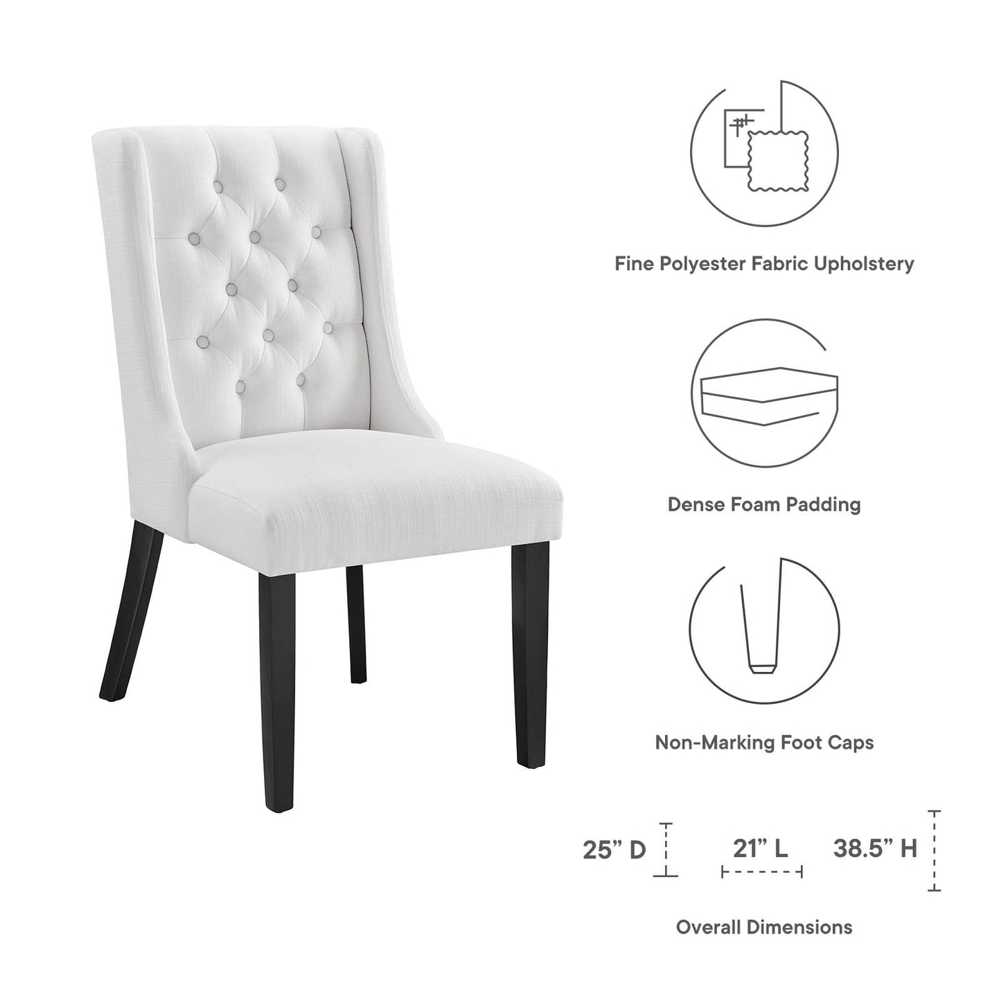 Baronet Button Tufted Fabric Dining Chair White EEI-2235-WHI