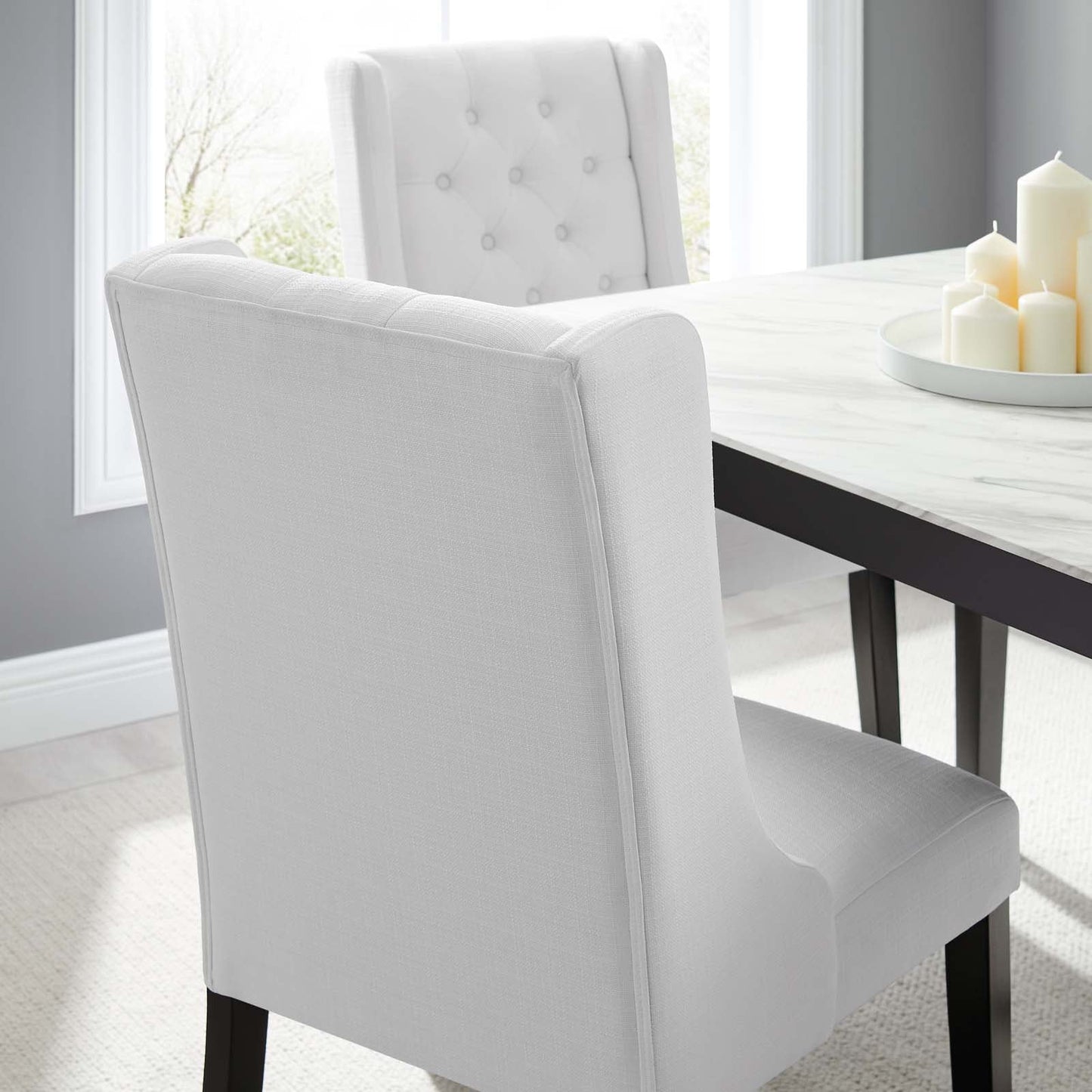 Baronet Button Tufted Fabric Dining Chair White EEI-2235-WHI