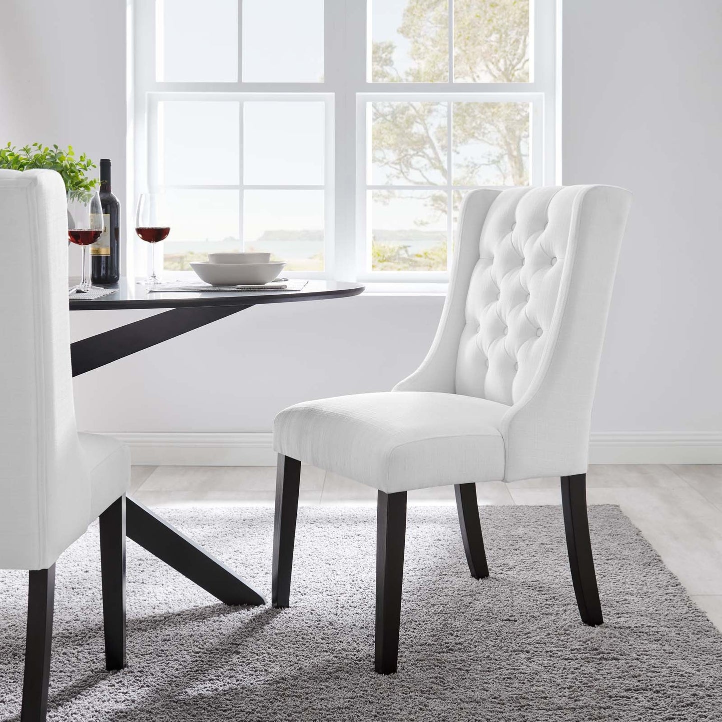 Baronet Button Tufted Fabric Dining Chair White EEI-2235-WHI