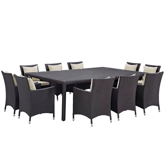 Convene 11 Piece Outdoor Patio Dining Set Espresso Beige EEI-2240-EXP-BEI-SET