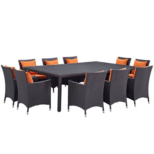 Convene 11 Piece Outdoor Patio Dining Set Espresso Orange EEI-2240-EXP-ORA-SET