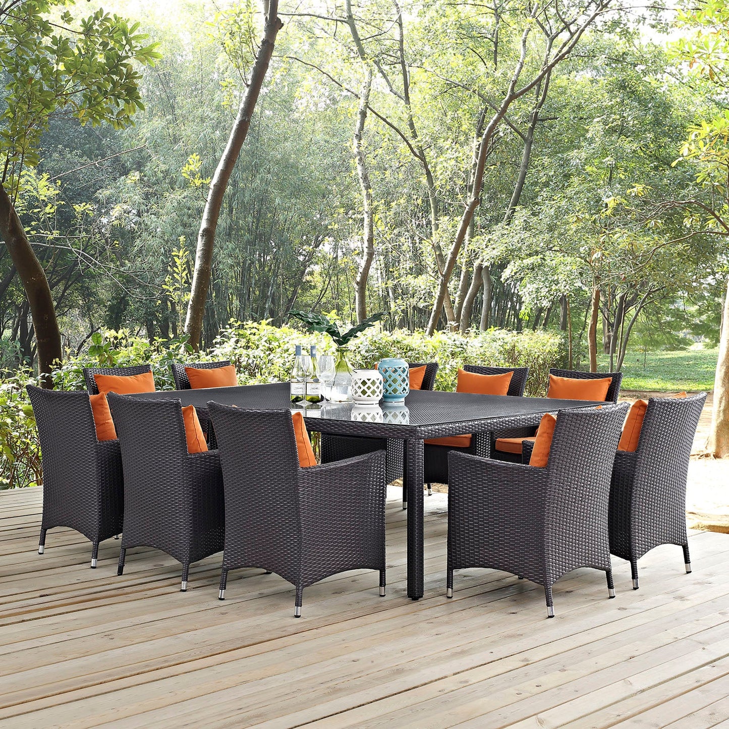 Convene 11 Piece Outdoor Patio Dining Set Espresso Orange EEI-2240-EXP-ORA-SET