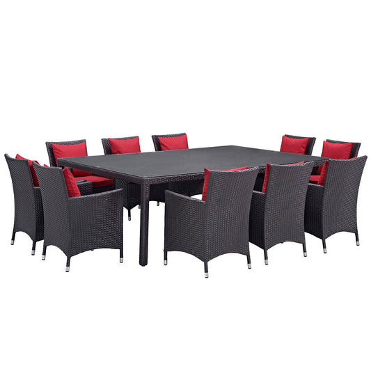 Convene 11 Piece Outdoor Patio Dining Set Espresso Red EEI-2240-EXP-RED-SET