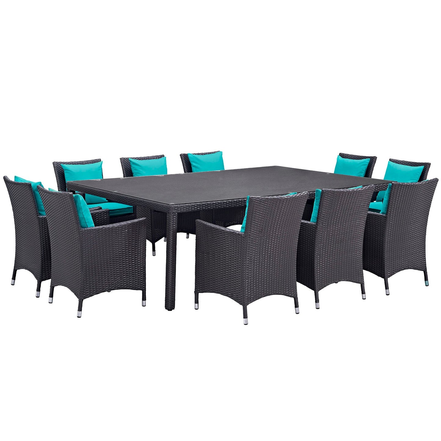 Convene 11 Piece Outdoor Patio Dining Set Espresso Turquoise EEI-2240-EXP-TRQ-SET