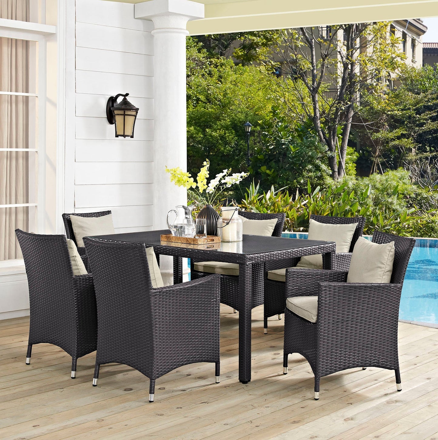 Convene 7 Piece Outdoor Patio Dining Set Espresso Beige EEI-2241-EXP-BEI-SET