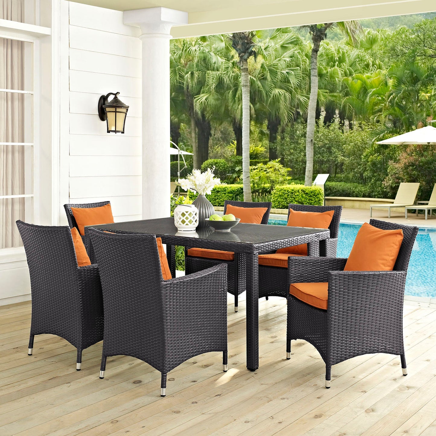 Convene 7 Piece Outdoor Patio Dining Set Espresso Orange EEI-2241-EXP-ORA-SET