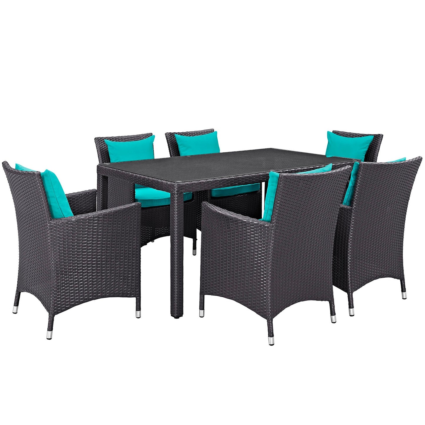 Convene 7 Piece Outdoor Patio Dining Set Espresso Turquoise EEI-2241-EXP-TRQ-SET