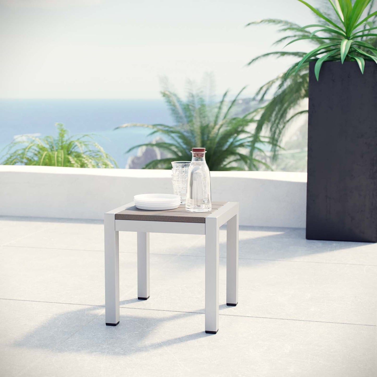 Shore Outdoor Patio Aluminum Side Table Silver Gray EEI-2248-SLV-GRY