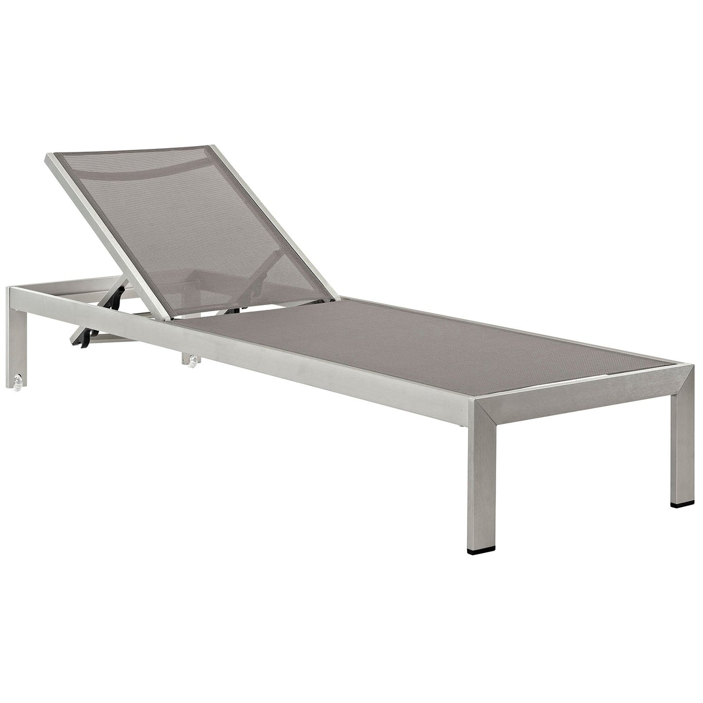 Shore Outdoor Patio Aluminum Mesh Chaise Silver Gray EEI-2249-SLV-GRY