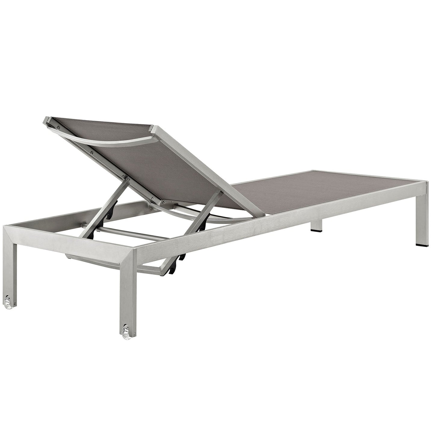 Shore Outdoor Patio Aluminum Mesh Chaise Silver Gray EEI-2249-SLV-GRY